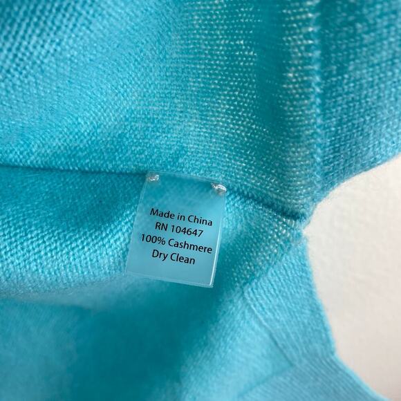 Kinross 100% Cashmere Zip Top Size M Aqua Blue Lightweight Dolman Sweater Casual - Picture 11 of 11